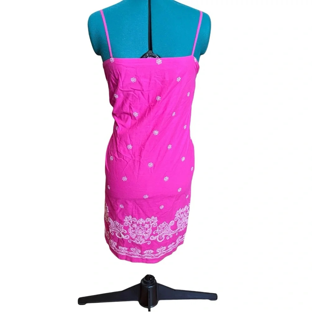 Ralph Lauren Vintage Pink And White Embroidered Midi Dress With Spaghetti Straps